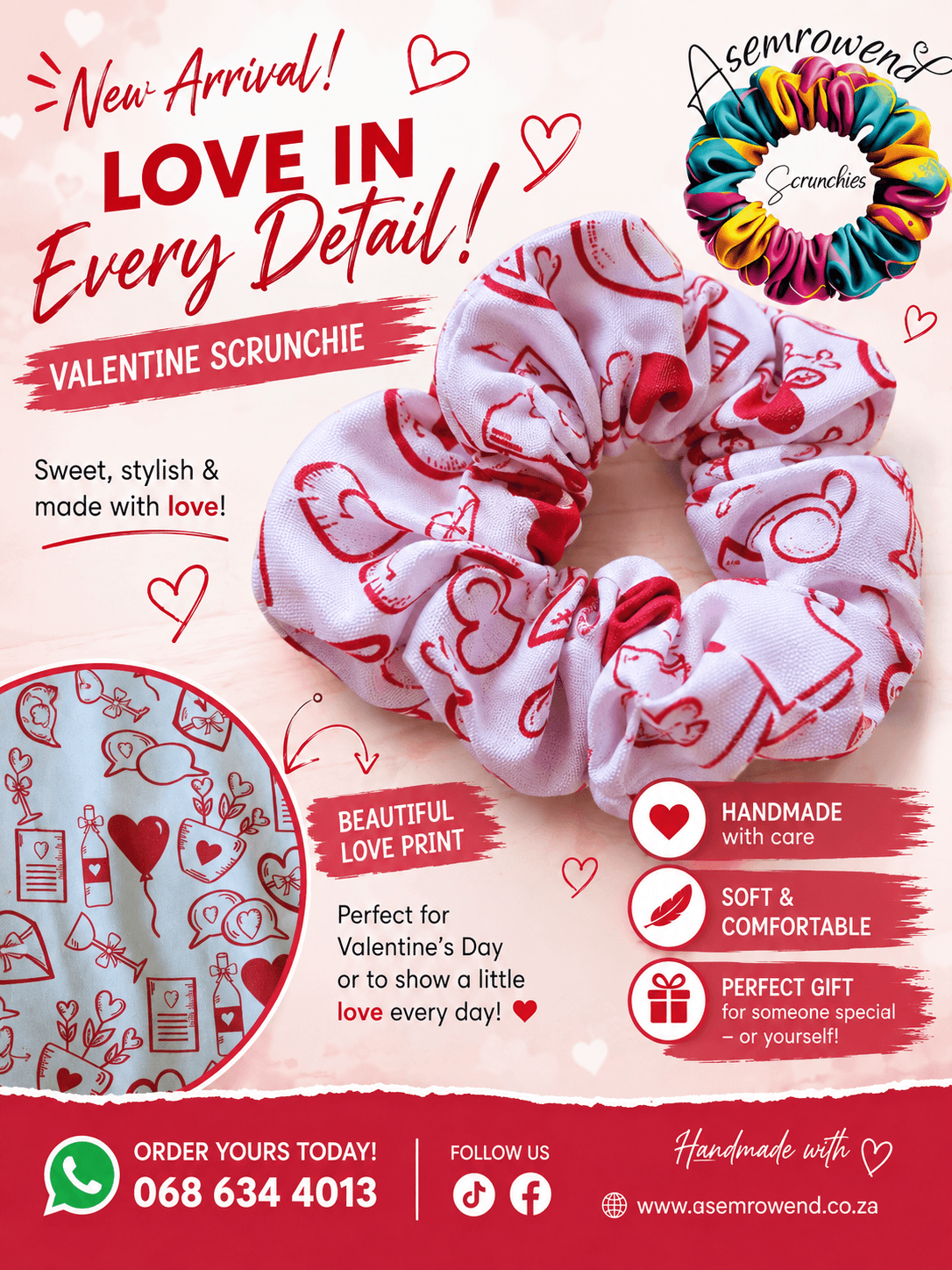 Red heart valentine's scrunchies