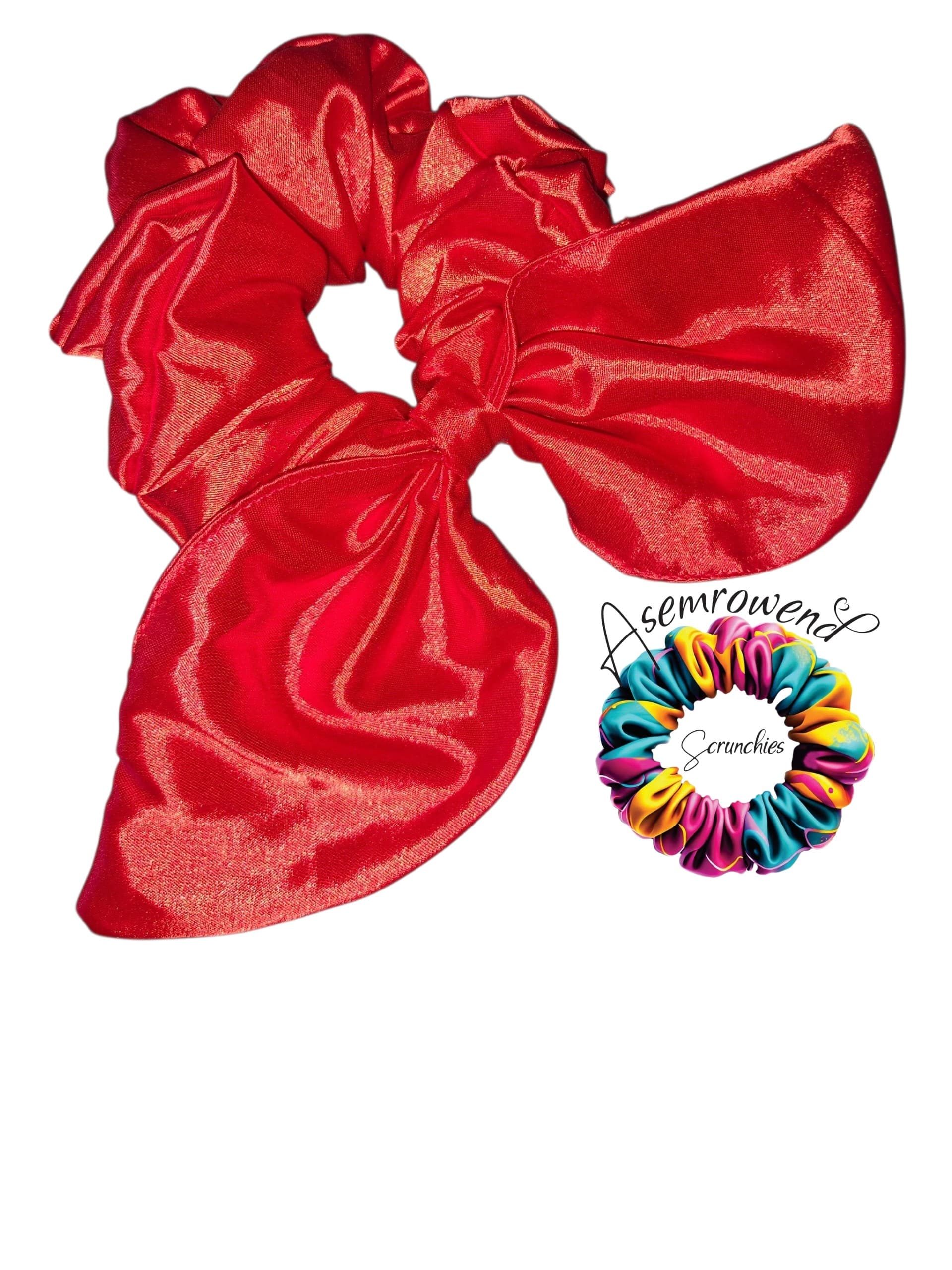 Red silk bunny ear scrunchie
