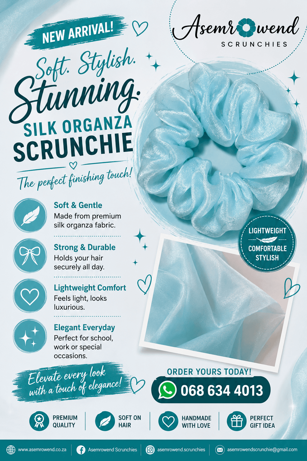Teal organza scrunchie