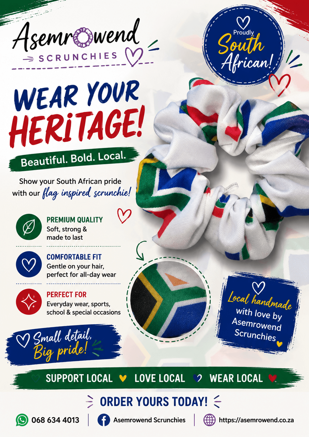 White South African flag scrunchie